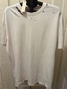Gilded intent White Distressed Crewneck T-Shirt - unisex or boyfriend cut